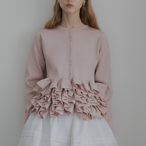 Sweet ruffled lettuce‑edge cropped knit cardigan (SN360)