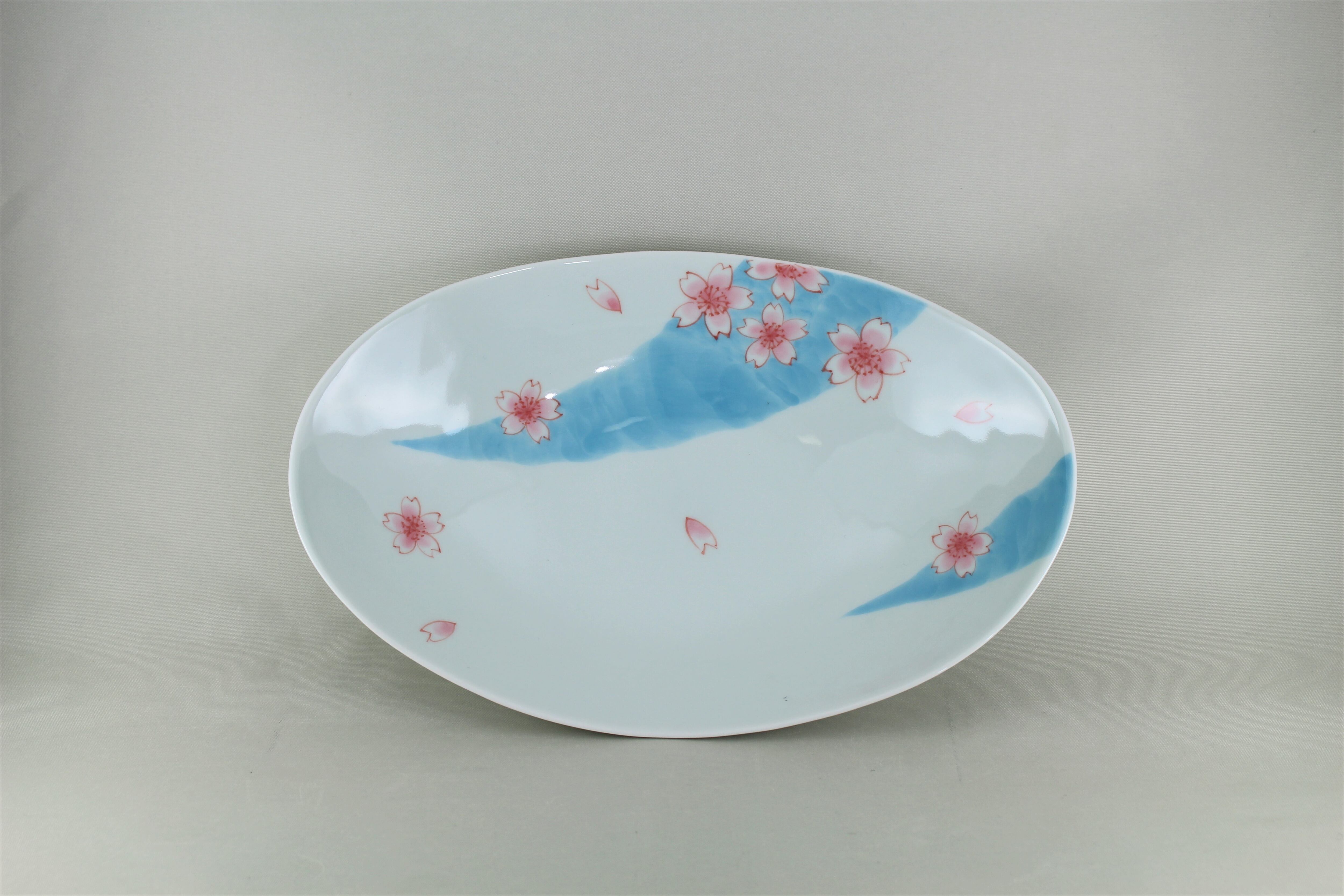 流水桜　楕円鉢（大）