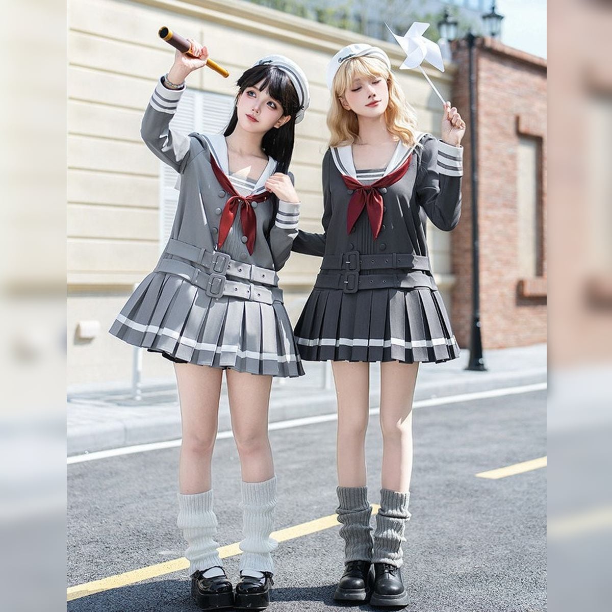 ダブルベルトグレーセーラー服セットアップ | Maiden's Rêve