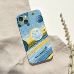 受注生産 iPhoneケース 白い惑星と青い流星の宇宙柄｜レトロ宇宙 RFSP055B