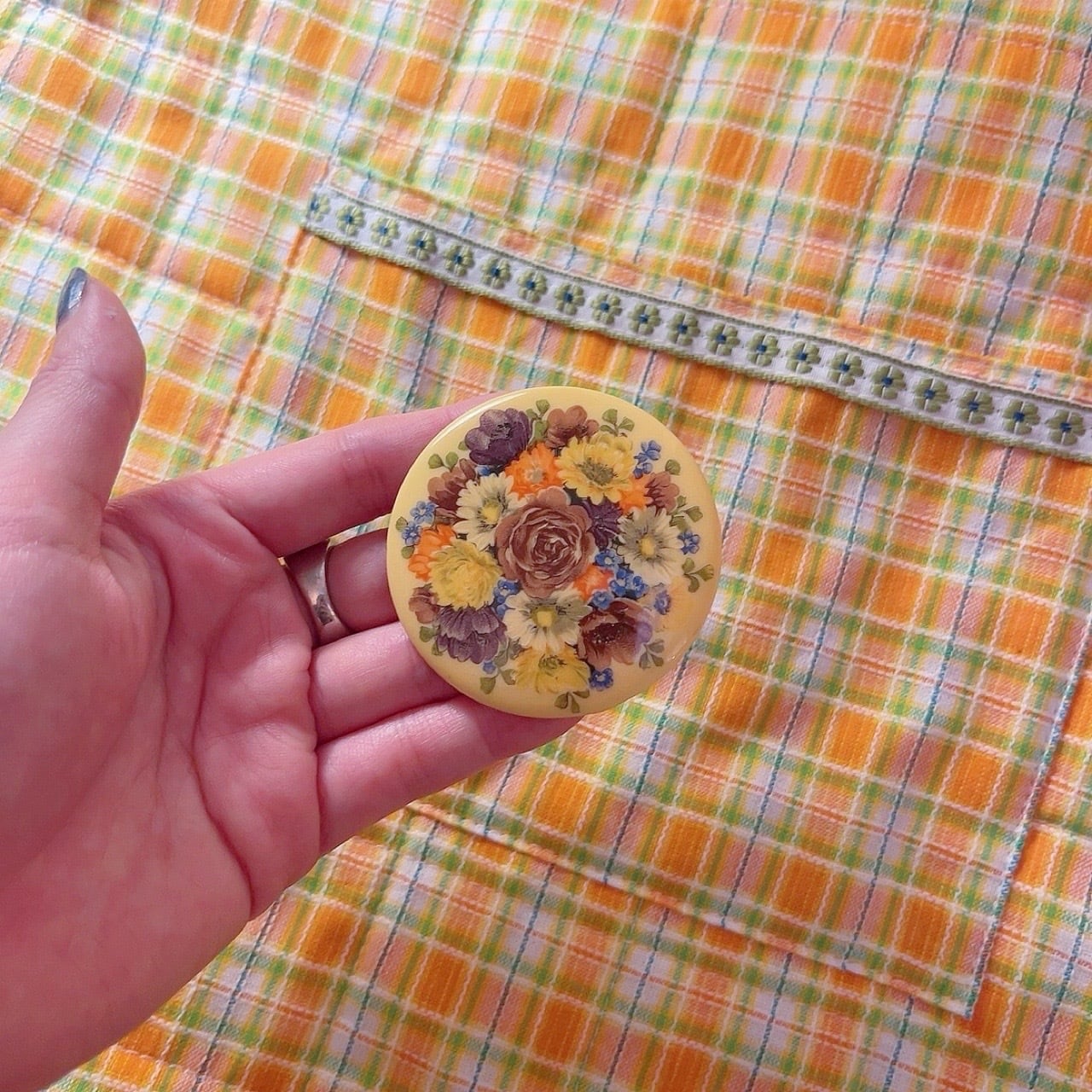 yellow floral round brooch