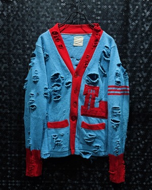 【ÆIEM】original"boro"remake"Champion Vintage Lettered College Knit Destroyed Cardigan