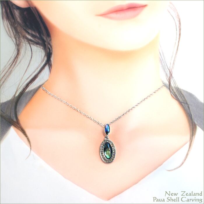 ニュージーランド パウアシェル アンティークスタイルネックレス 楕円 ニュージーランド パウアシェル アンティークスタイルネックレス 楕円