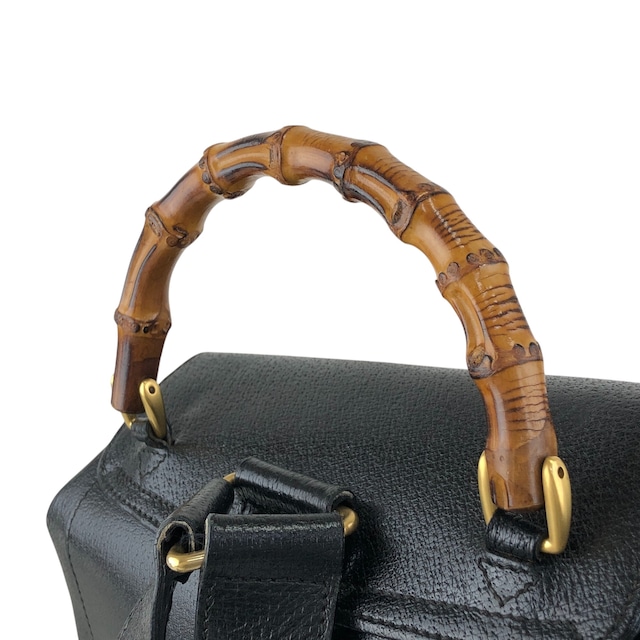 GUCCI グッチ バックパック ブラック バンブー レザー リュック フロントバックル vintage ヴィンテージ オールド i34ihz