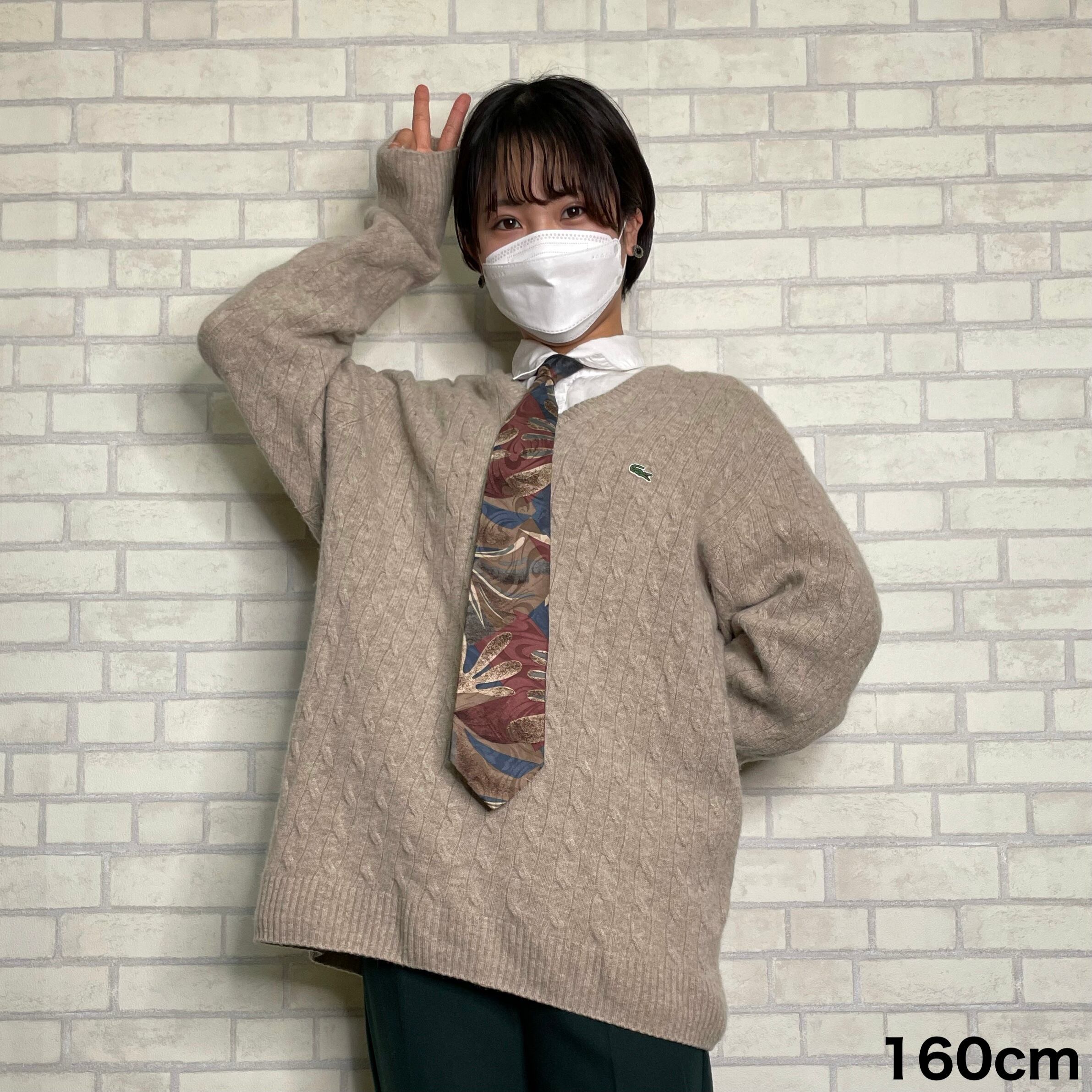LACOSTE ニット 2XL（XL相当）ケーブルニット フロントワッペン V 