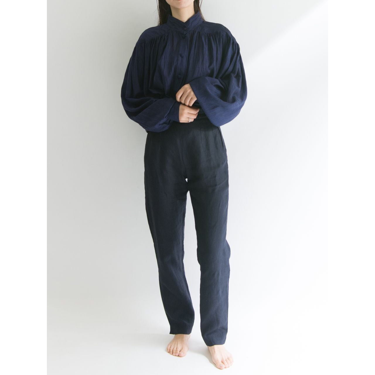 【Made in India】100% pure silk gathered wide blouse（インド製 シルクギャザーワイドブラウス シャツ）5c