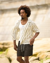 【#Re:room】NATIVE PATTERN STRIPE OPEN COLLAR SHIRT	［RES129］