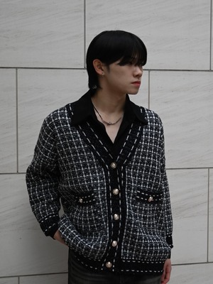 【ALUDE SELECT】plaid pattern tweed cardigan