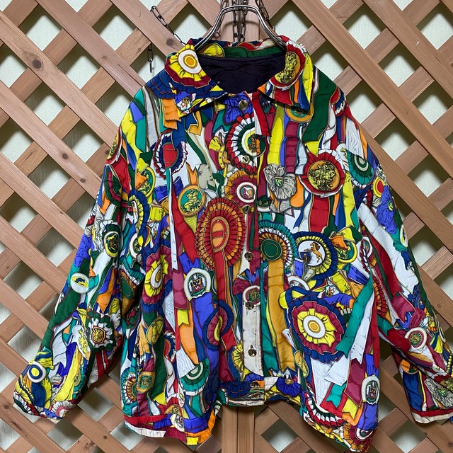 ナイロンジャケット 総柄 レトロ柄 ヴィンテージ 衣装 古着ストリート  