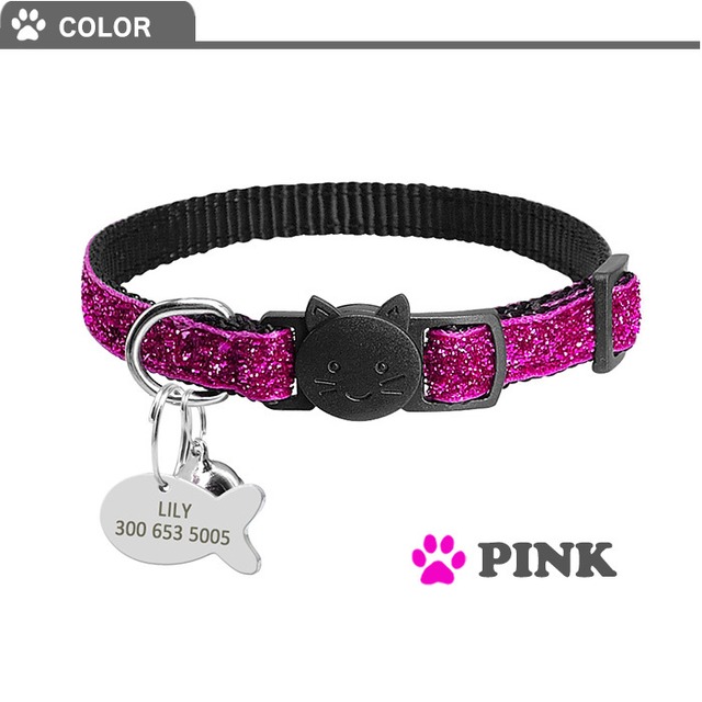 猫 首輪 名前入り 迷子札 ラメ 名札 おしゃれ かわいい 安全バックル キラキラ 猫用首輪 犬用首輪 外れる セーフティ クイックリリース 鈴付き 可愛い Grace Pet
