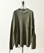 Many men ,many minds. Loose Silhouette Melange Polyester Crew Neck Distressed Knit (BEG) M2221011