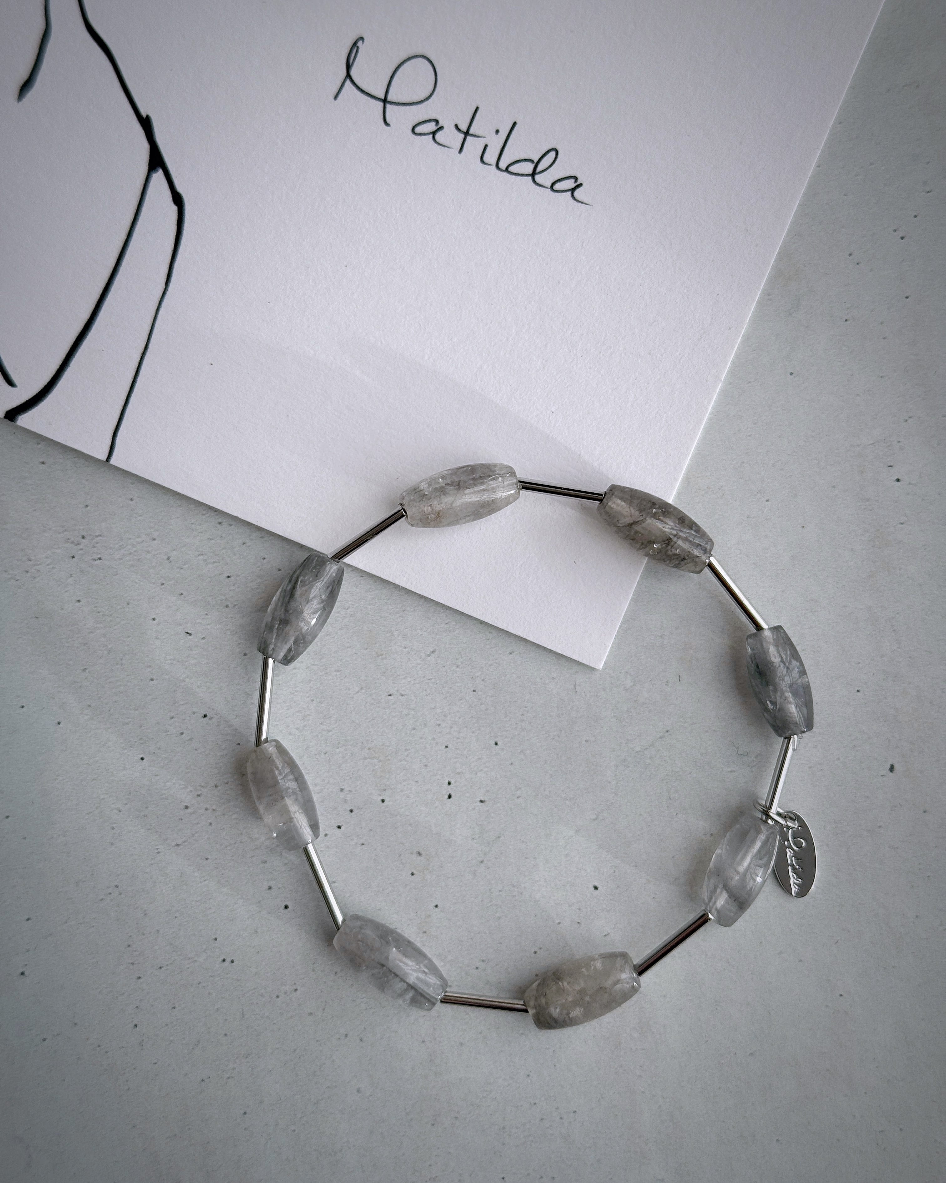【再販】Tube & stone bracelet(グレークォーツ)
