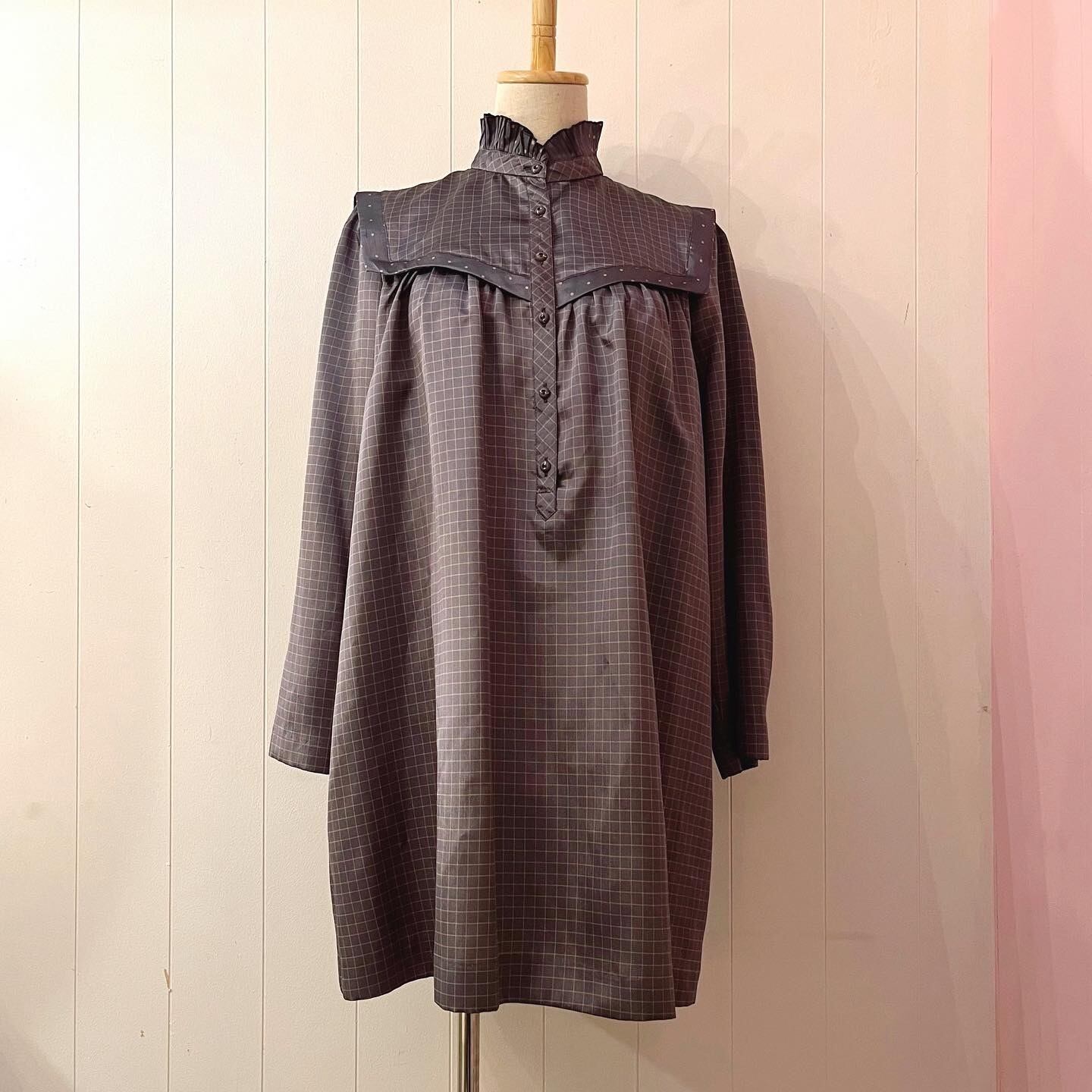 blue gray check long blouse