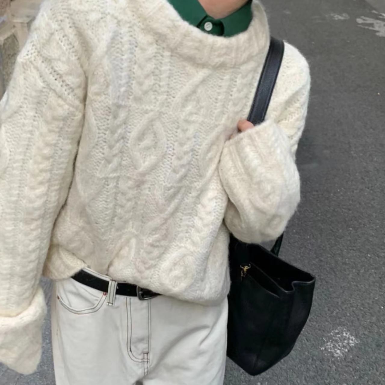 クルーネックツイストニットセーター 4color A00955