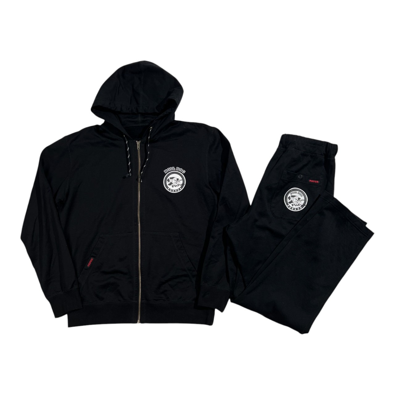 PAPAS パパス ブルドッグ プリント セットアップ ジャージ ジップアップ スウェット パーカー & パンツ サイズ 48 M /ブラック/メンズ
