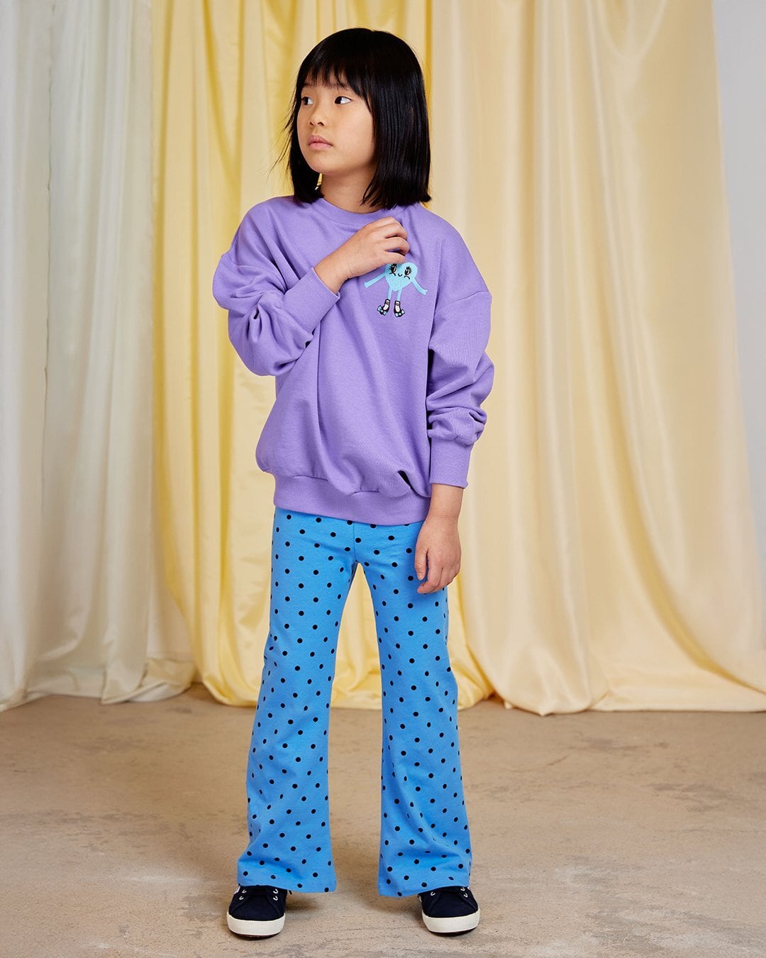 【26SS pre】minirodini(ミニロディーニ)Polka dots aop flared trousers blue(80-86/92-98/104-110/116-122/128-134/140-146)パンツ フレア ドット