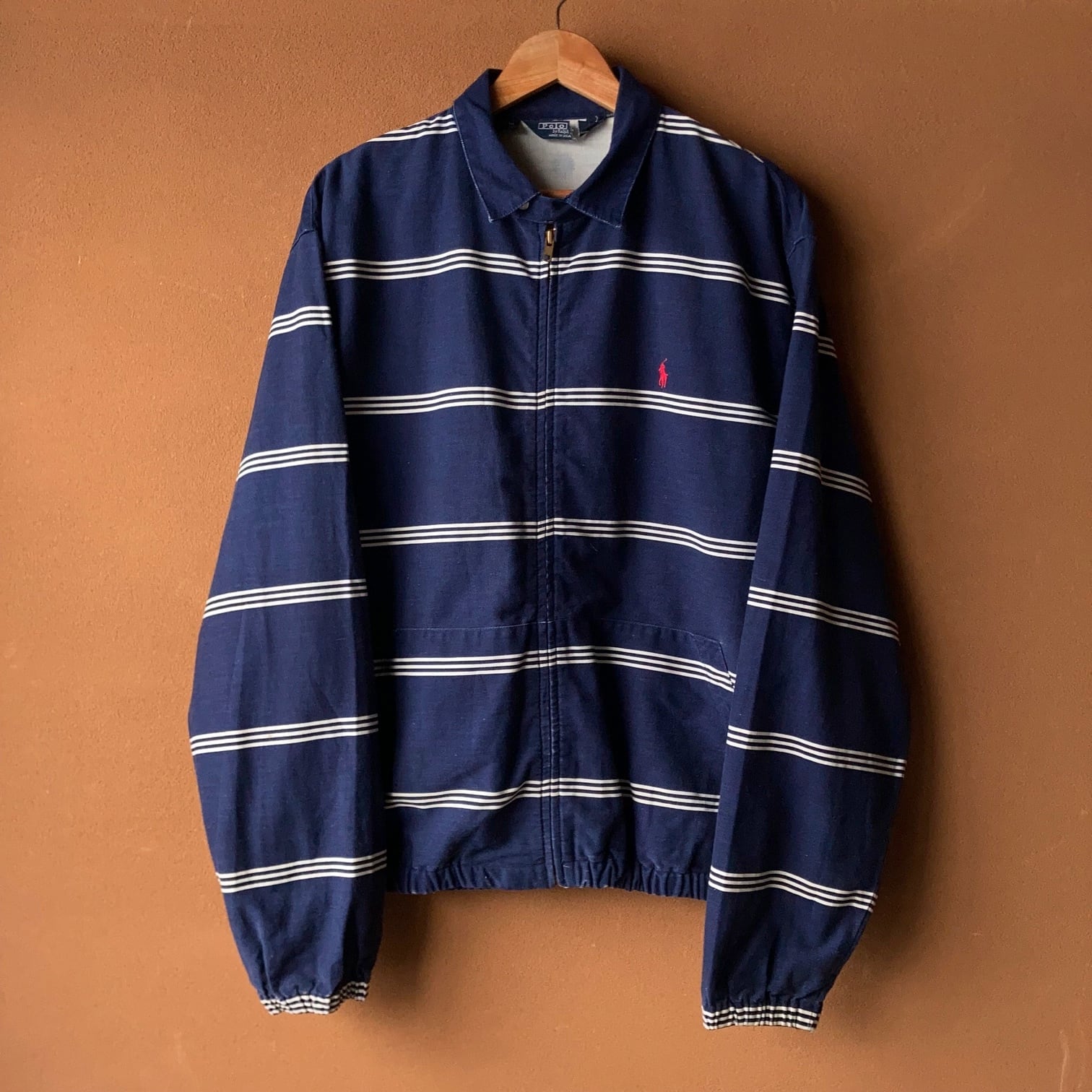 ~90's POLO by Ralph Lauren コットンスウィングトップ ボーダー USA製 SIZE L【0114A18】