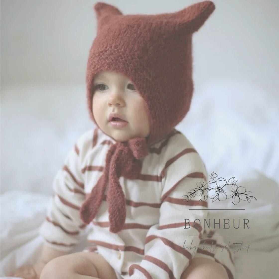 Babyねこちゃん♡お帽子&Libertyロンパースおめかしスタイル♪テディベア Babyねこちゃん♡お帽子&Libertyロンパースおめかしスタイル