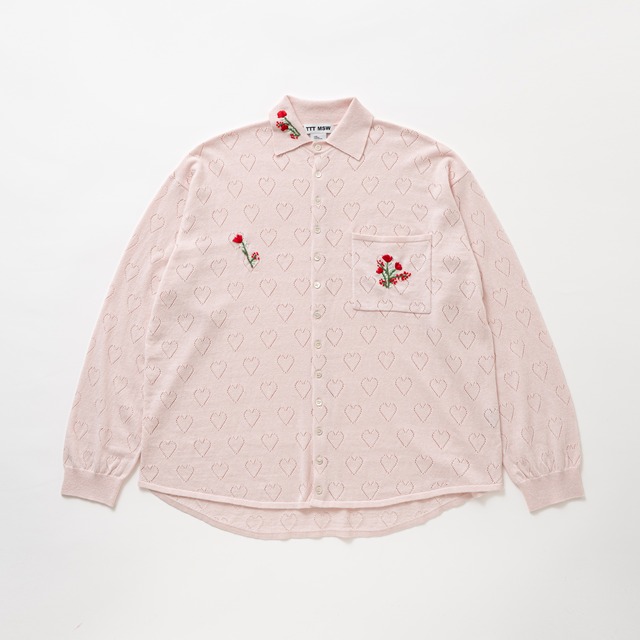 Flower embroidery knit shirt（PINK）