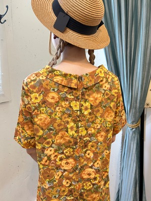 60's orange flower print  dress
