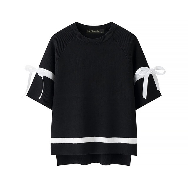 Ribbon Sleeve Layered Knit Top　202680137