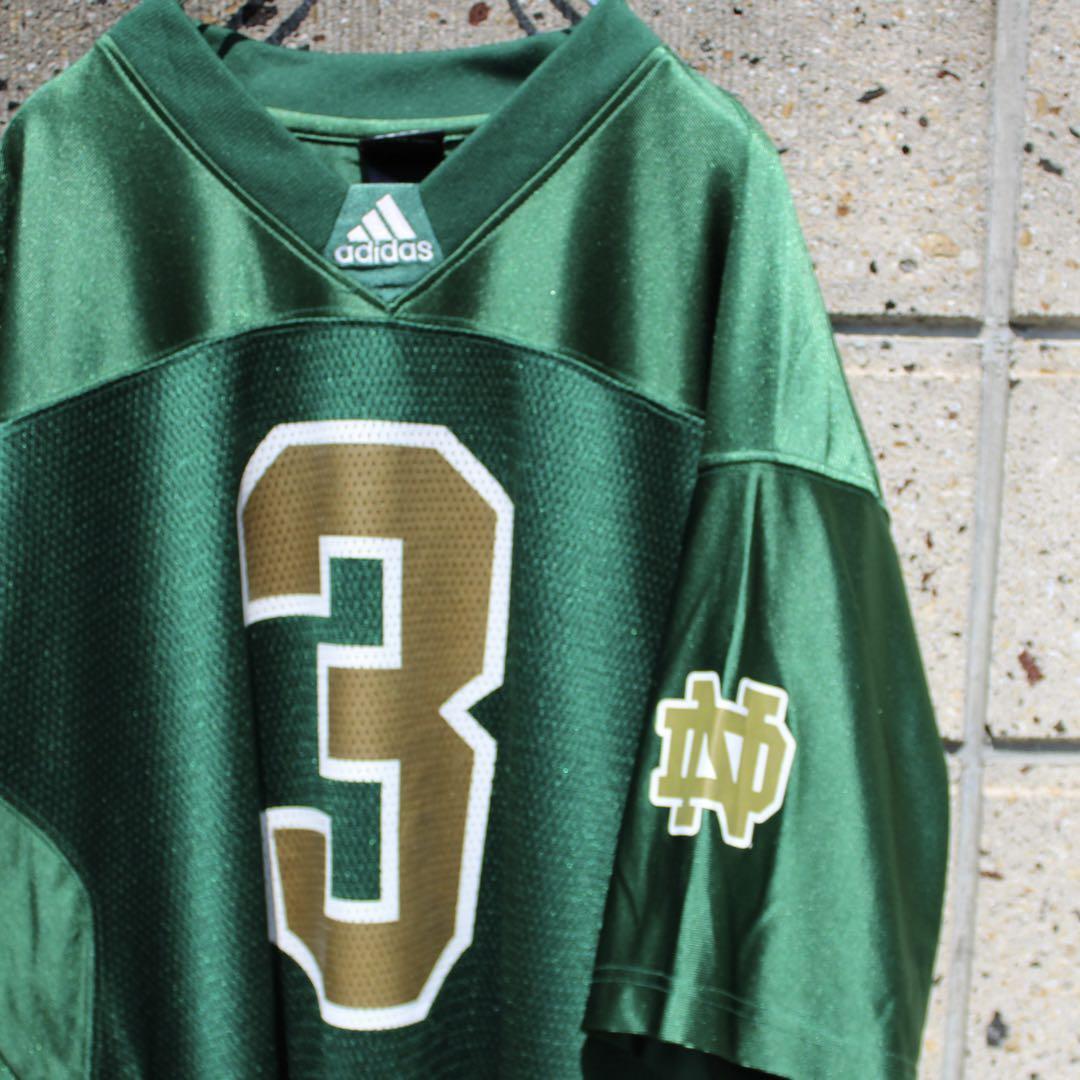 【Lサイズ】adidas × ノートルダム大学 アメフト 緑 × 金 大きめサイズ 古着 ゲームシャツ