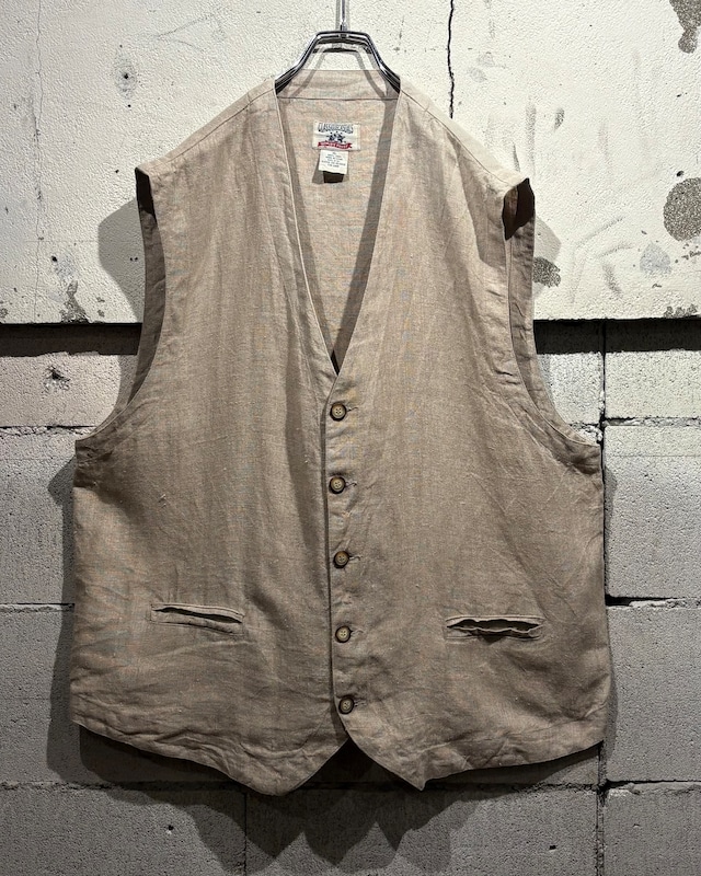 【Caka otto】90's Ivory Color Vintage Loose Linen Vest