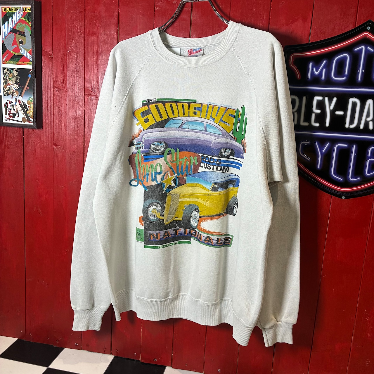 90s USA製 Hanes GOODGUYS アメ車スウェット ヴィンテージ ラグラン