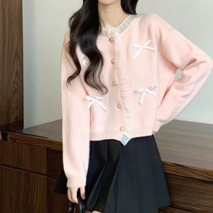 リボンディテールシアーフリルニットカーデ ・74568