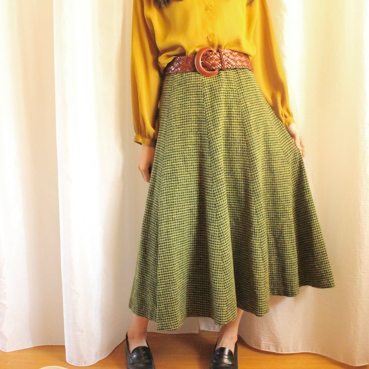 チェックフレアスカート グリーン【860】