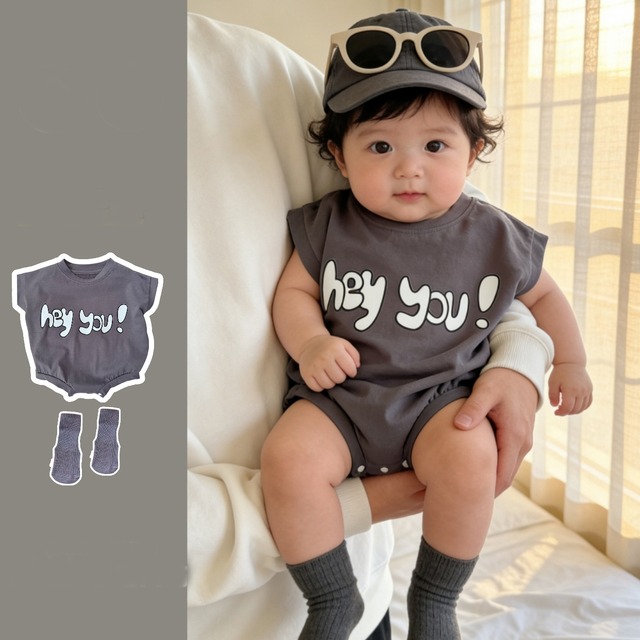 【BABY】夏新作　hey youロンパース