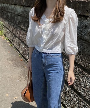 《即納商品》date frill blouse (ivory / black)