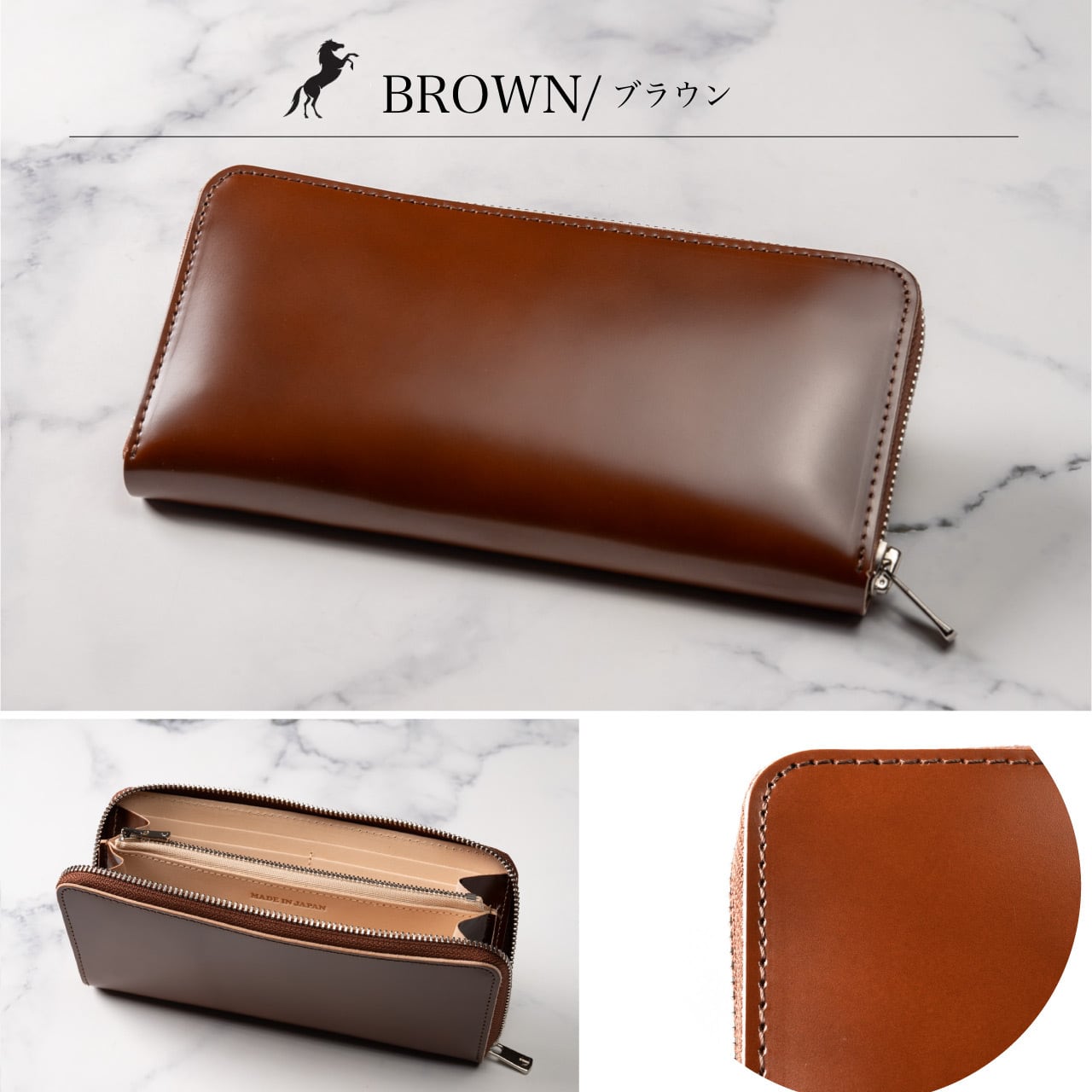 コードバン 長財布 メンズ 財布 新喜皮革 ラウンドファスナー ブランド