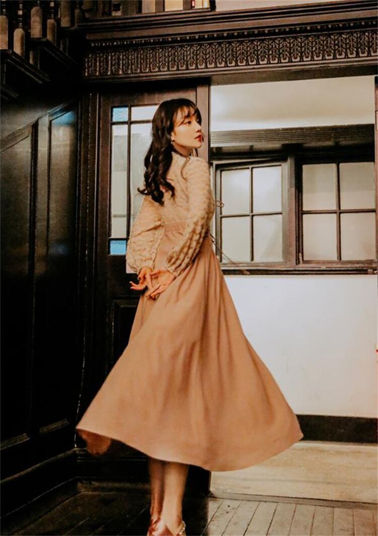 素晴らしい レトロ 中空 レース デザインセンス 改良された漢服 気質 ワンピース