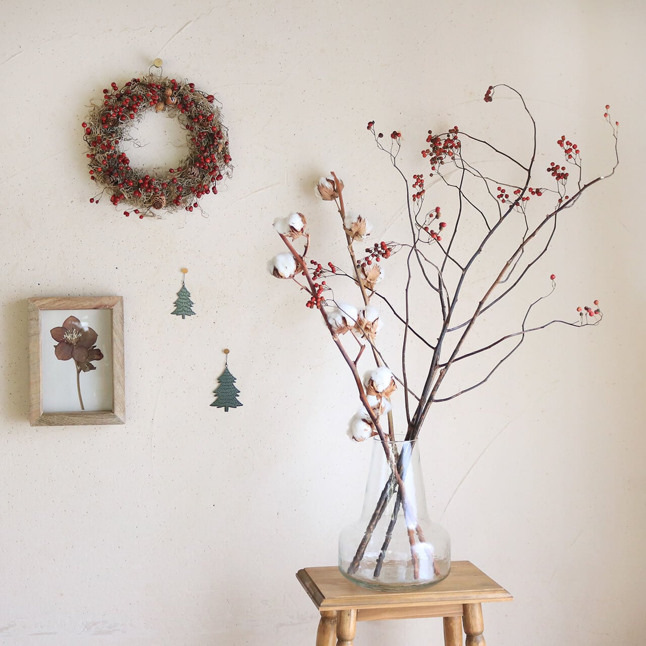 ドライフラワー】 綿の実枝つき ホワイト / コットンフラワー リース