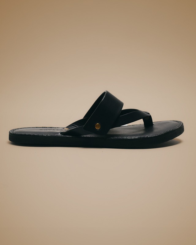 Triangular Tongs Sandal  - Water-repellent Leather  #Black
