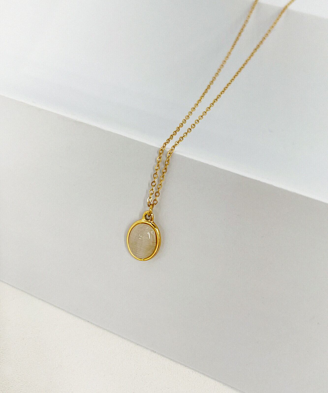 【SELECT】サージカルステンレス 316L オーバル ストーン ペンダントネックレス  金属アレルギー対応