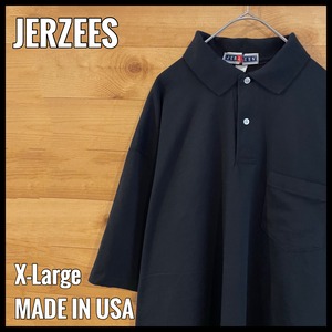 【JERZEES】USA製 ポロシャツ 胸ポケット 無地 黒ボディ XL ビッグサイズ US古着 アメリカ古着