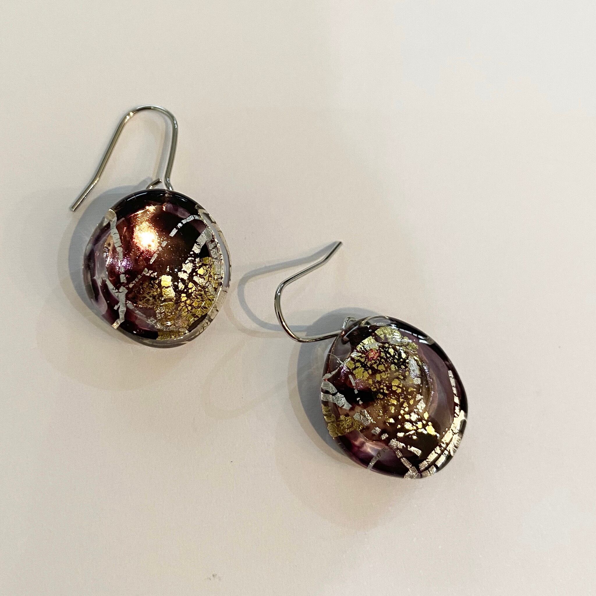 紫 と 金銀箔 の ピアス