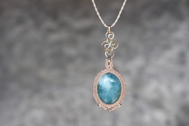 Larimar silver925 wirework micro macrame pendant