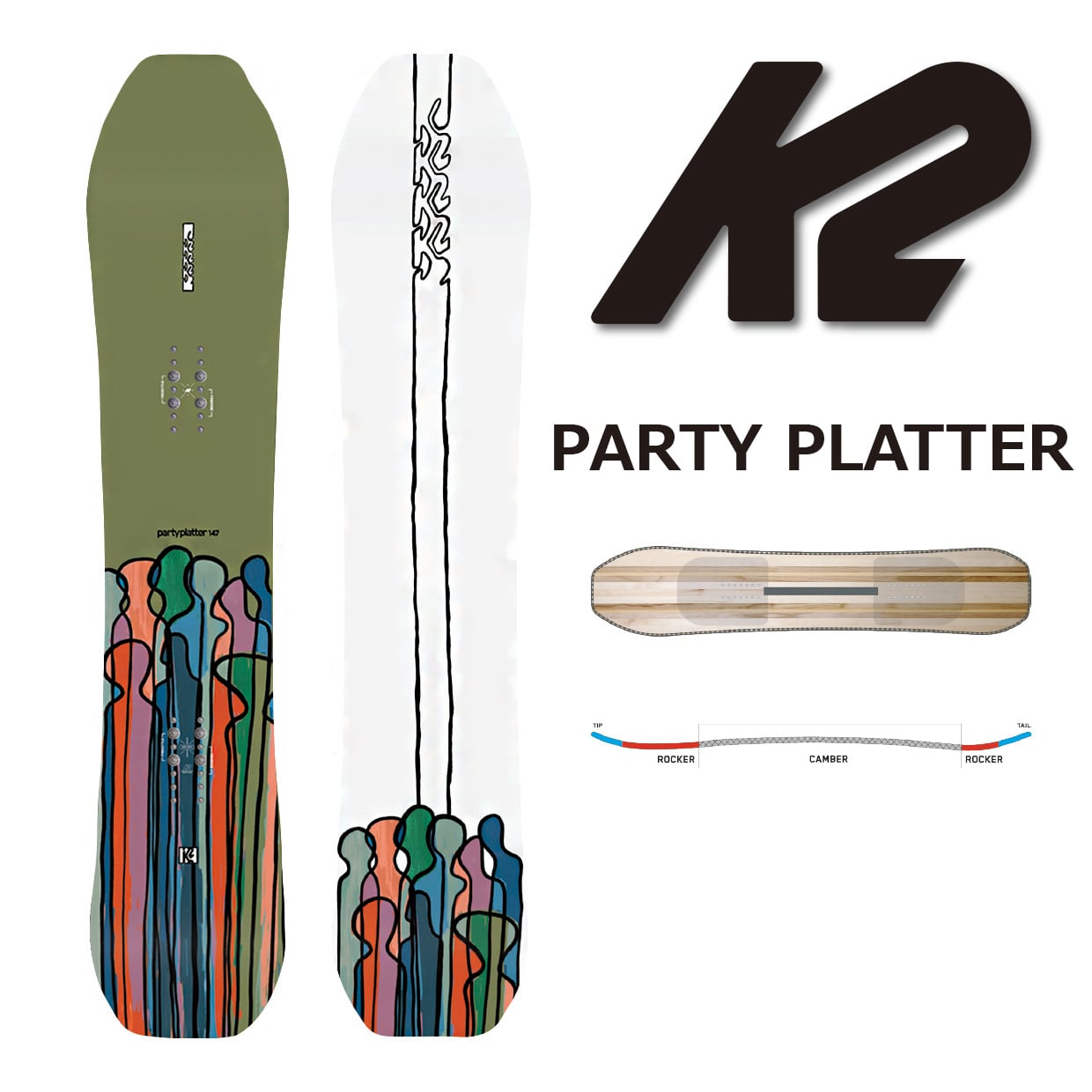 23-24年モデル　K2 . 『 PARTY PLATTER 』. ケーツー .　パーティープラッター .　フリーライド .　パウダー .　カービング  .　パーク .　グラトリ .　フリーラン .　オールラウンド .　フリースタイル .　スノーボード | select snowboard ...