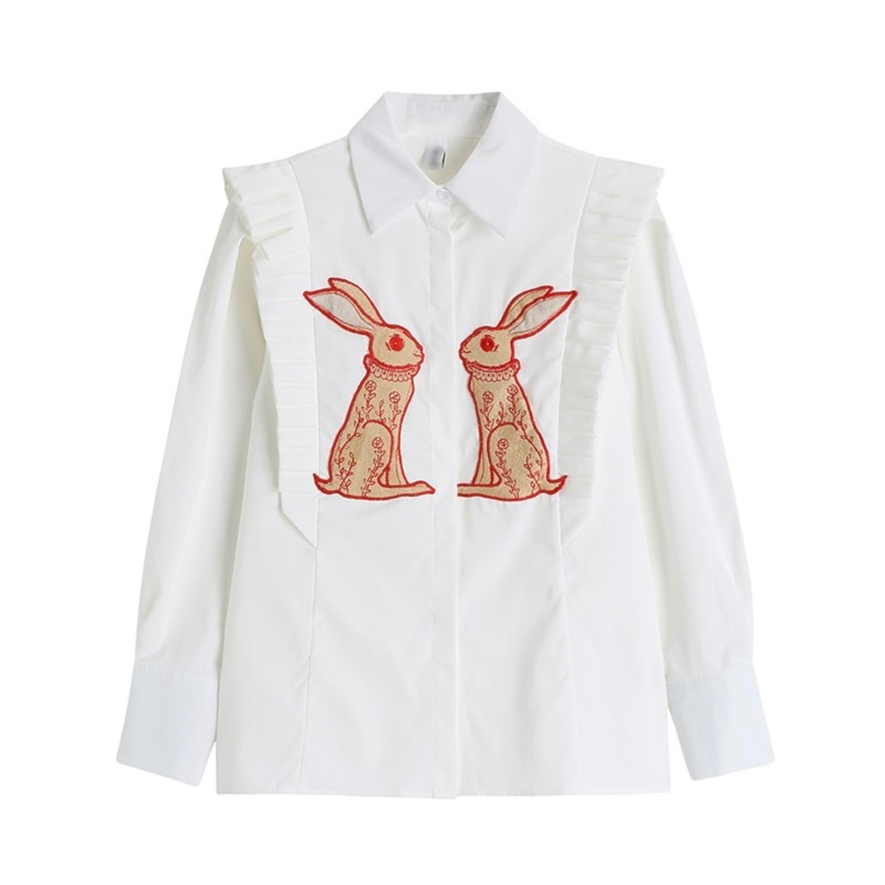 Rabbit embroidery white shirt