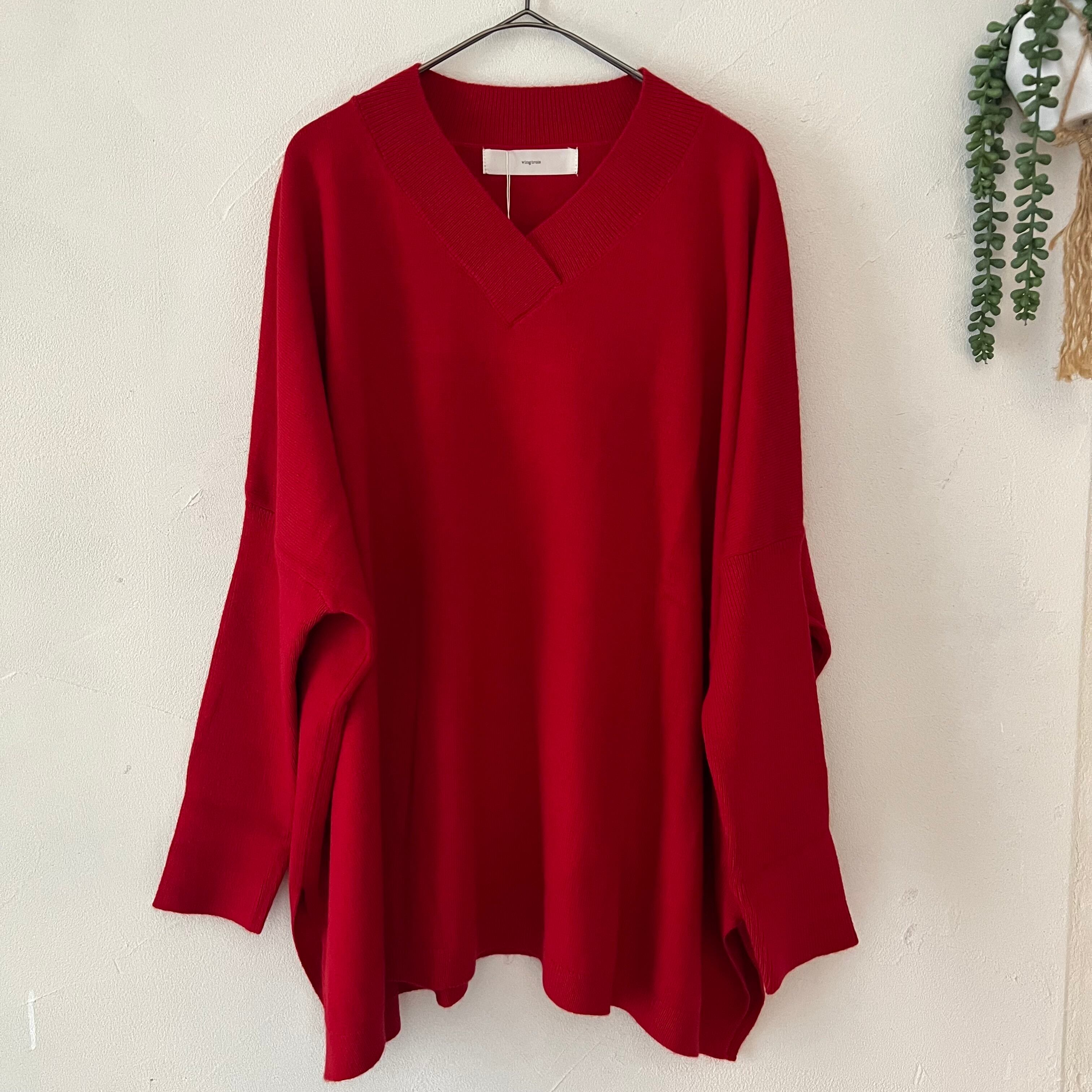 【SELECT】アンゴラ混Vネックポンチョ風ニット