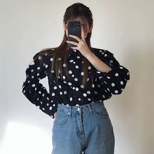袖シャーリング ドット柄ブラウス　AJ1079-6028