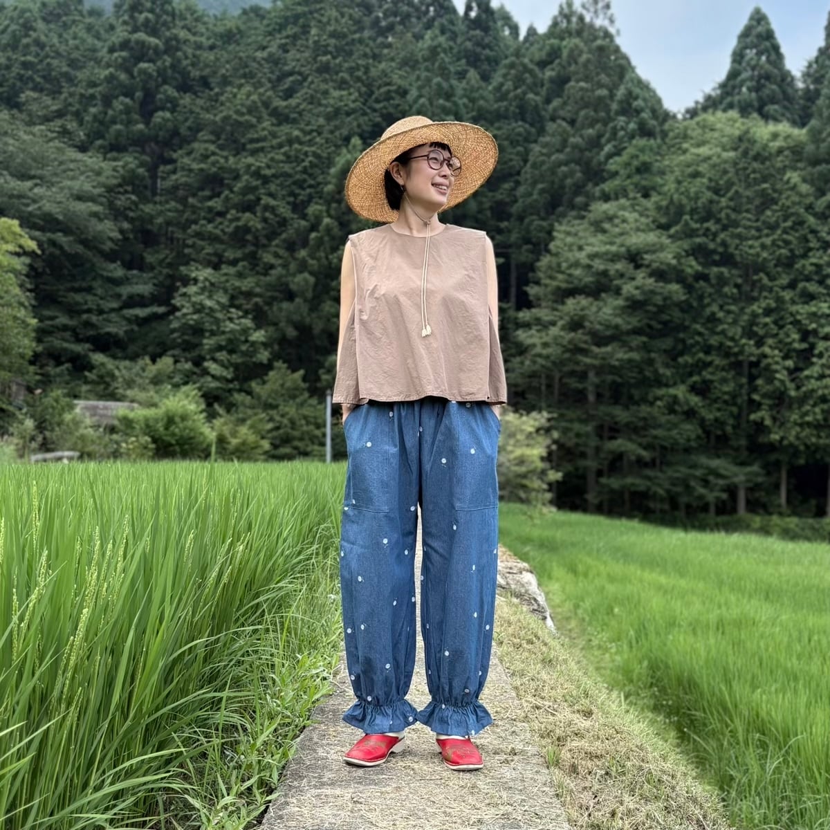 お花刺繍の夏デニムドロワーズ