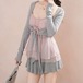 【3点セット】ショートリボンカーデ＋シフォンキャミ＋フレアミニスカート ・78750