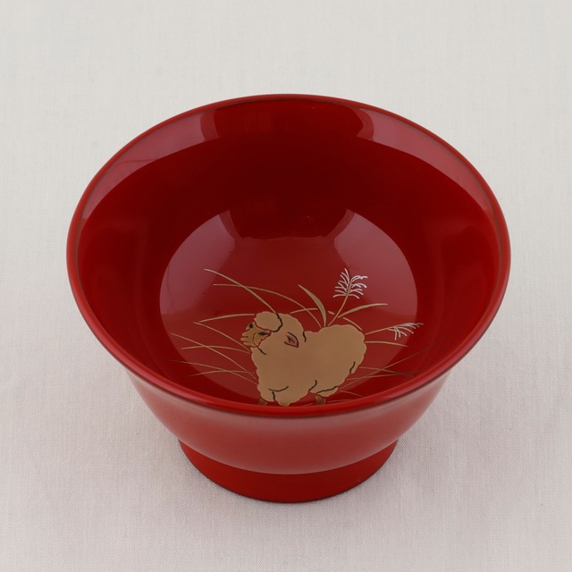17-9 輪島塗　ぐいのみ／朱塗／干支 未蒔絵