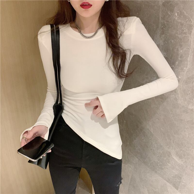 Tシャツ シャツ ホワイトスプリングクロップドトップス ロング 春物 ブラックストロベリース72249475577