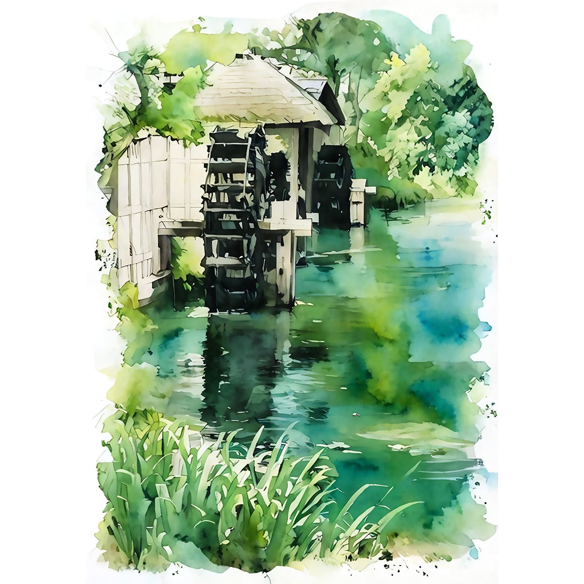 絵画(風景画) 日本 長野県 大王わさび農場 インテリアアート額付き
