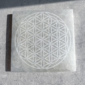 セレナイトのプレート（フラワーオブライフ）スクエア01◇Selenite Flower of Life◇クリスタルグリッド◇神聖幾何学